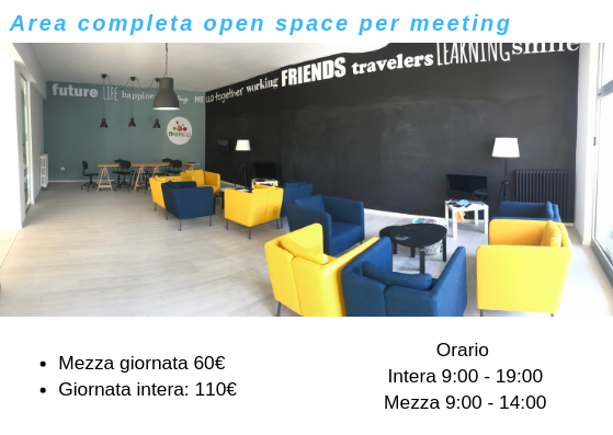 Coworking Brainjog - Area completa open space per meeting